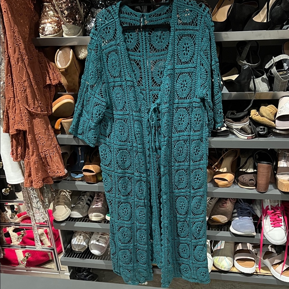 Elegant Teal Crochet Cardigan